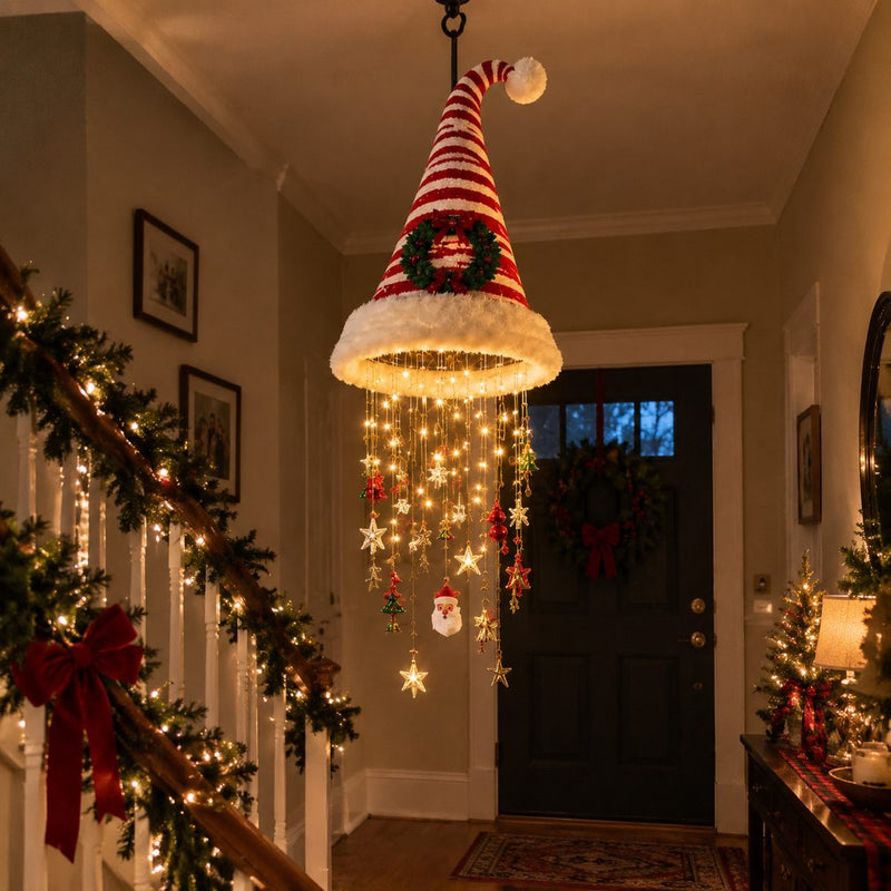 Candy stripe Santa hat pendant lamp in an entryway