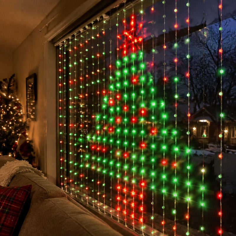 Close up of glowing LED pixel curtain lights