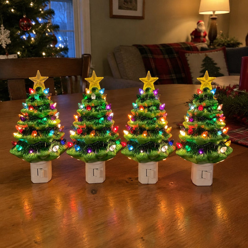 Four ceramic Christmas tree night lights ready to gift